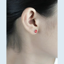 Pendientes de botón Trustdavis Real de plata 925 con diseño de pequeñas huellas de amor rojas, 5 mm x 6 mm, para uso diario, joyería de regalo DS122