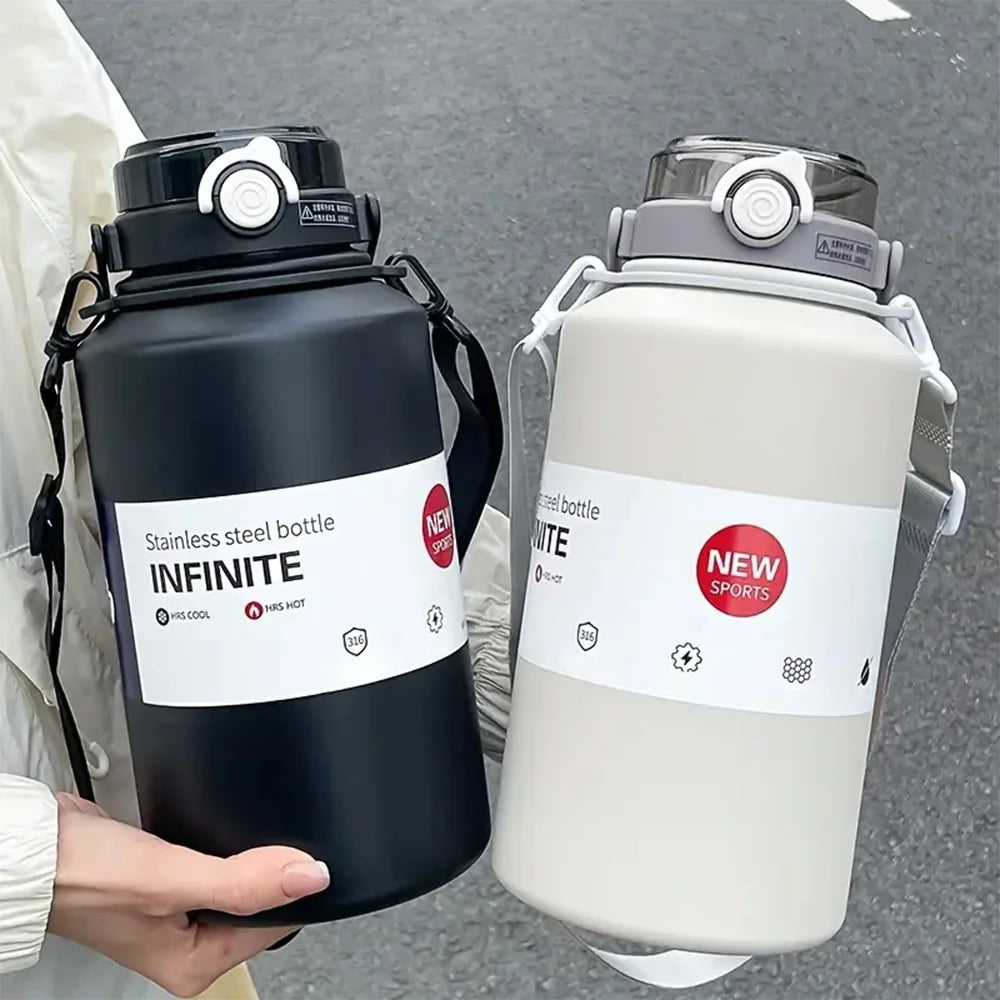 Termo de acero inoxidable de gran capacidad de 2000 ml, botella de vacío portátil, vaso aislado con cuerda, taza térmica para el hogar y exteriores