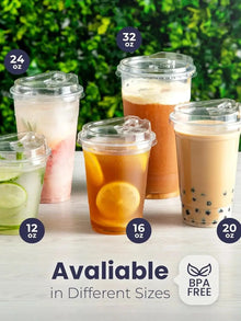 Vaso de plástico transparente desechable de 12/16/20 oz, a prueba de fugas y resistente a roturas, apto para té con leche, café, bebidas y uso diario