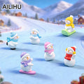 Christmas Decorations Skiing Snowman Figurines Mini Winter Snowman Ornaments DIY Micro Landscape Snow Scene Decor Xmas Gift