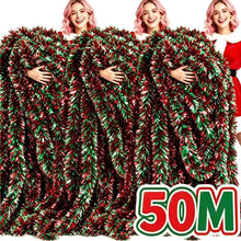 Christmas Tinsel Garlands Decoration Bar Tops Ribbon Garland with Bowknot Xmas Tree Ornaments Party Home Decor Pendant Prop