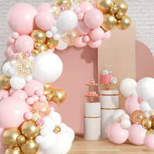 Kit de arco de globos rosa y blanco de 111 piezas, guirnalda de globos rosa y dorado, globos de confeti en tonos pastel rosa, blanco y dorado para cumpleaños de niñas