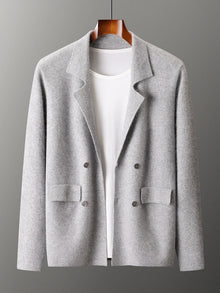 Suéter de 100% lana merino para hombre, cárdigan con cuello de traje, prenda de punto elegante informal, abrigo de cachemira liso para otoño e invierno, ropa con bolsillos