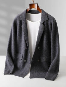 Suéter de 100% lana merino para hombre, cárdigan con cuello de traje, prenda de punto elegante informal, abrigo de cachemira liso para otoño e invierno, ropa con bolsillos
