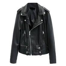 Chaqueta de mujer de piel sintética con cuello vuelto, cierre de cremallera, manga larga, estilo motero, ideal para viajes y uso diario.