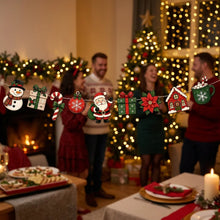 Merry Christmas Banner Garland Cartoon Santa Snowman Poinsettia Candy Cane Ornament Bunting Xmas Wall Hanging Home Decor