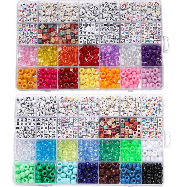 840pcs/Box 7mm Flat Round Acrylic Letter Beads Square Spacer Bead Colorful 9mm Pony Bead Kits for DIY Jewelry Making Supplies