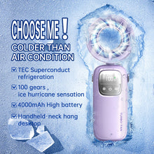 2025 New Creative Digital Display Mini Electric Fan Hanging Neck Handheld Fan Portable Turbo High-speed Folding Ice Cooling Fan