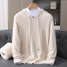 LHZSYY 100% Pure Mink Cashmere Hooded Sweater Men's Hooded Knitted Pullover Business Casual Loose Hoodie Autumn Bottoming Shirt