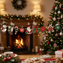 Merry Christmas Banner Garland Cartoon Santa Snowman Poinsettia Candy Cane Ornament Bunting Xmas Wall Hanging Home Decor