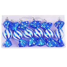 Christmas tree decorations, snowmen, faceless Santa Claus, candy sticks, colorful balls, small houses, Christmas atmosphere deco