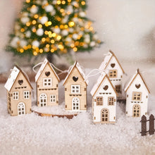 Wooden Log House Christmas Tree Ornaments, Set of 3 Printed Hanging Decorations - image 2