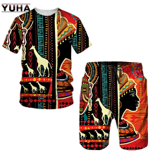 YUHA,Newest African Print Women's/Men's T-shirts Sets Africa Dashiki Men’s Tracksuit/Vintage Tops Sport And Leisure Summer Male