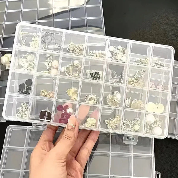 28Grids Transparent Plastic Storage Jewelry Box Compartment Adjustable Container Storage Boxes Beads Ring Earring Organizer Case