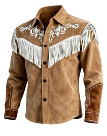 Chaqueta de piel con flecos para hombre, otoño-invierno 2026, estilo vintage étnico, de moda, con botones, forrada, casual, estilo urbano