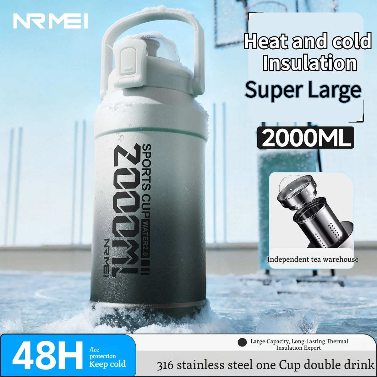 Large Capacity Tumble Thermos Water Bottle 316 Stainless Steel With Straw Handle Cup Flask  Vacuum Insulated Tumbler