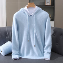 LHZSYY 100% Pure Mink Cashmere Hooded Sweater Men's Hooded Knitted Pullover Business Casual Loose Hoodie Autumn Bottoming Shirt