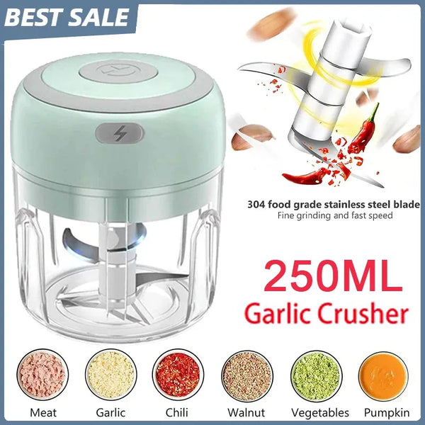 250/100ML Picador de ajo, carga USB, potente picador de ajo eléctrico mini, triturador de ajo portátil, picador de alimentos de cocina, unisex