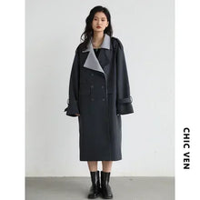 CHIC VEN Women Trench Coat Solid Loose Contrast Double Collar Double Breasted Long Female Windbreaker Office Lady Spring Autumn