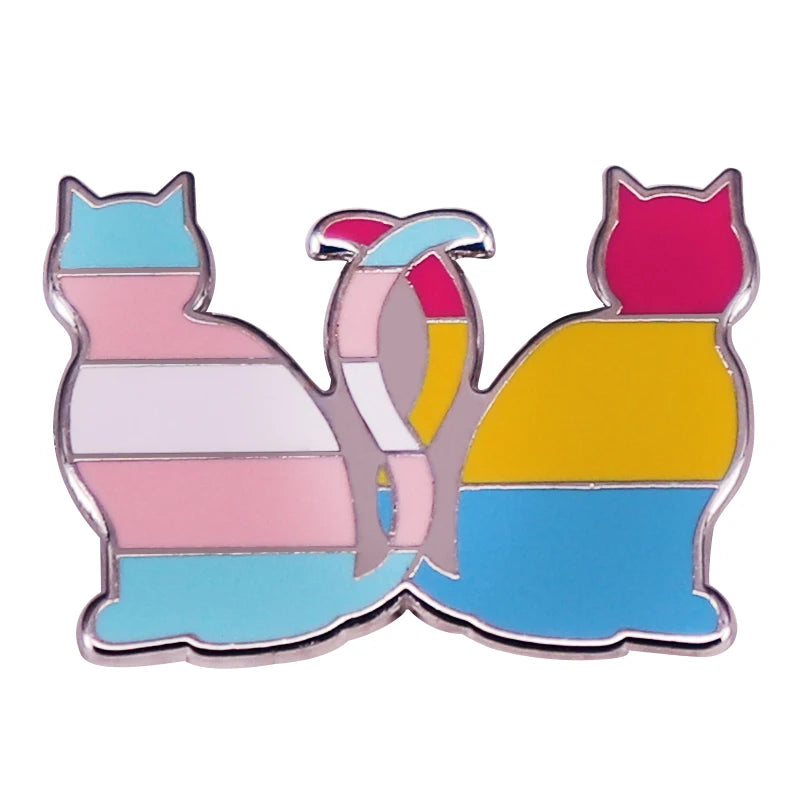 Trans Pansexual Pride Cats Enamel Pin Transgender LGBTQ+ Brooch Badge Clothes Hat Backpack Decoration Jewelry