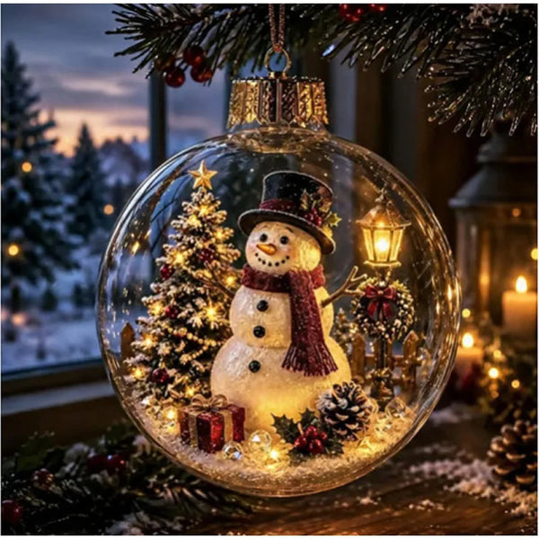 10CM Clear Christmas Ornament Ball Glowing Decor Holiday Scene Christmas Tree Hanging Toy Winter Diorama Bauble for Window Xmas