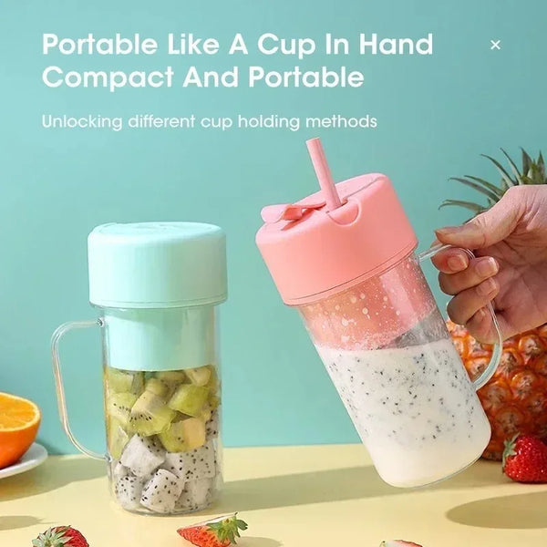 Vaso exprimidor eléctrico portátil recargable por USB de 300 ml con pajita para batidos y licuados en casa, exteriores y oficina