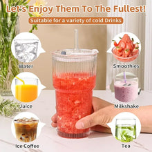 400/600ML Striped Glass Coffee Cup Transparent Drinking Cup with Lid and Straw Large Capacity Juice Iced Coffee Cup Drinking Cup