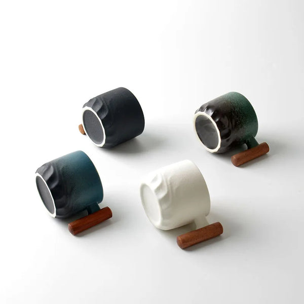 Taza de café retro de cerámica, taza de agua para oficina, taza de té, taza de café con asa de madera, taza de té y café hecha a mano, regalo de cumpleaños