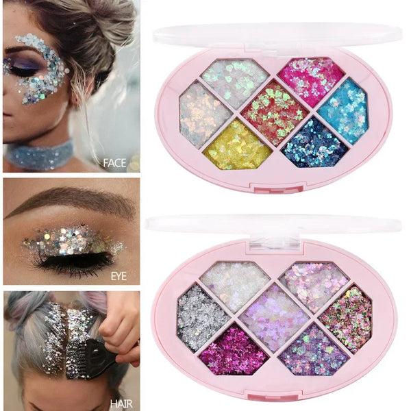 7 Colors Diamond Sequins Eyeshadow Palette Shimmer Pigment Face Glitter Star Moon Eyebrow Makeup Fragment