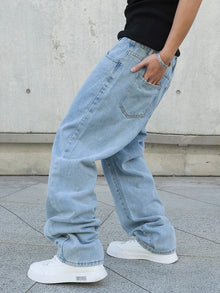 Vaqueros holgados para hombre de primavera y otoño, pantalones de mezclilla informales, rectos, extragrandes, de color sólido, moda urbana, estilo Y2k, de pierna ancha