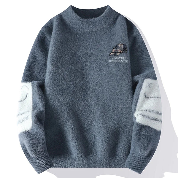 Suéter de punto de manga larga para hombre, suéter de color sólido para hombre, otoño/invierno, tops suaves, cálidos y cómodos, suéteres de lana gruesos y cálidos
