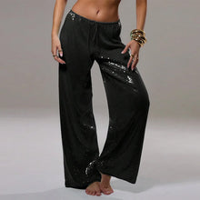 Street Sequin Lace Up Pants Women Elastic Low Waist Wide Leg Trousers Female 2026 Spring Summer Lady Shiny Party Club Clothes