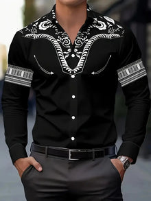 Navy Blue Sailing Shirt Anchor Pattern Casual Shirt Men Novelty Long Sleeve Flower Pattern Costume Hawaii
