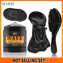 Pomada de control de ondas con biotina de 3.53 oz para hombres Sevich Sport, gel para cabello ondulado de fijación fuerte con cepillo, aceite, champú y acondicionador para cabello ondulado