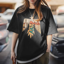Maden Women's Summer Retro Style Thunderbird Print T-Shirt Heavyweight Embroidered Short Sleeve Tee Navajo Crew Neck Street Tops