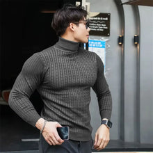 Nuevos suéteres de cuello alto para hombre, de punto a rayas, estilo urbano, abrigados, de manga larga, color sólido, estilo básico, tops casuales