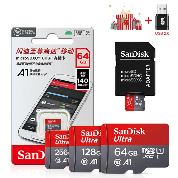 Tarjeta de memoria SanDisk de 256GB, 128GB, 64GB, 32GB, tarjeta Micro SD TF, clase 10, UHS-1, memoria flash para smartphone y PC + lector de tarjetas