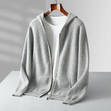 Abrigo de punto con capucha y cremallera para hombre, jersey grueso de 100% lana merina, cárdigan de manga larga para otoño e invierno, ropa de hombre