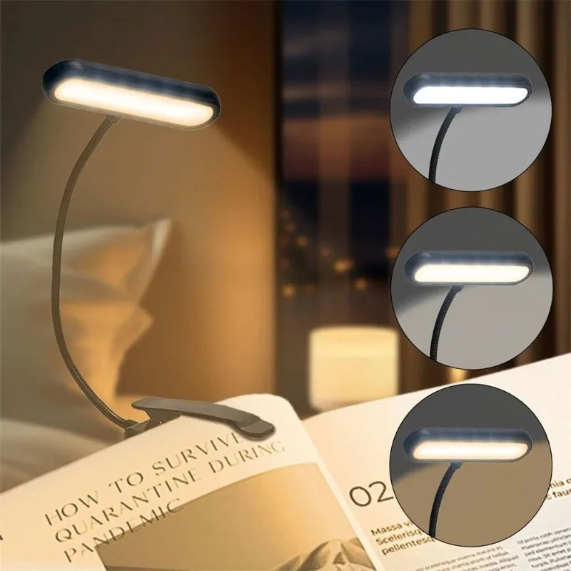 USB-C Rechargeable LED Clip-On Book Light with 3 Color Temperatures