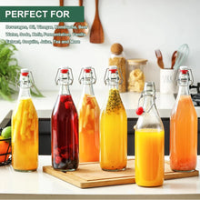 Classic Swing Top Glass Bottles 1L w/Marker & Labels - Clear Bottle with Caps for Juice, Water, Kombucha, Wine, Beer Brewing