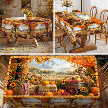 1 Piece, Autum Theme Pastoral Style Tablecloth + 4 Self-Adhesive, Maple Leaf Wheat Scarecrow Pumpkin Sunflower Flower Trolley Pattern Printing, Embossed Edge for Home Kitchen, Living Room Dining Table Balcony Coffee Table, Ho