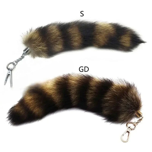 25cm Cute Fox-Racoon Tail Keychain Fur Pendant Key-Chain Bags Charm Keys-Holder Couple Keyrings for Backpack Car Decoration