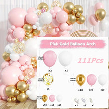 Kit de arco de globos rosa y blanco de 111 piezas, guirnalda de globos rosa y dorado, globos de confeti en tonos pastel rosa, blanco y dorado para cumpleaños de niñas