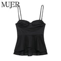 MUJER Black Corset Crop Top Woman Summer Camisole Backless Top Women Sleeveless Bustier Top Woman 2025 Sexy Beach Tops for Women