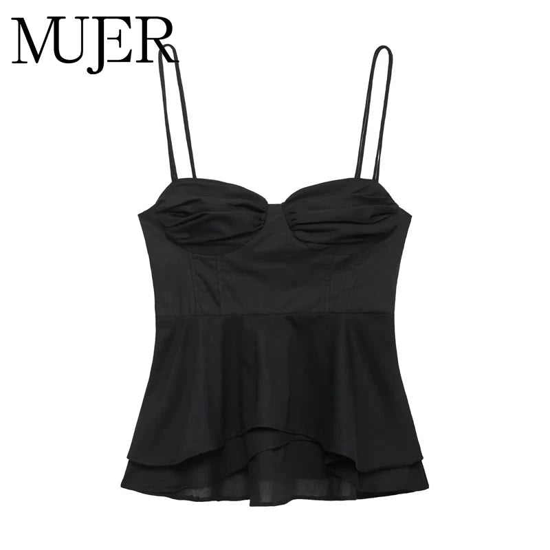 MUJER Black Corset Crop Top Woman Summer Camisole Backless Top Women Sleeveless Bustier Top Woman 2025 Sexy Beach Tops for Women