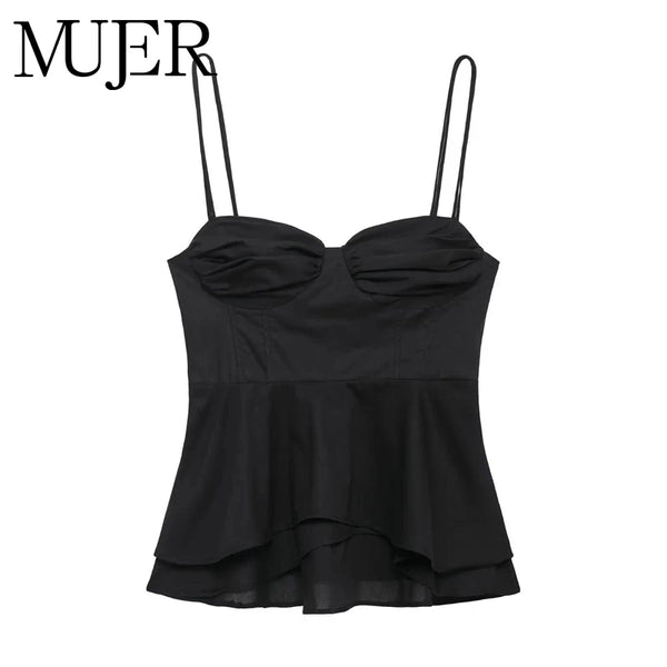 MUJER Top corto tipo corsé negro, camiseta de tirantes de verano para mujer, top sin espalda, bustier sin mangas para mujer, tops de playa sexis para mujer 2025