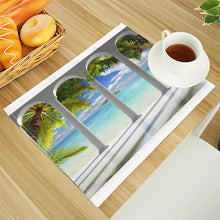 Beach Landscape Coconut Trees Print Linen Dining Table Mats Alphabet Kitchen Placemat 30X40cm Coasters Pads Bowl Cup Mat