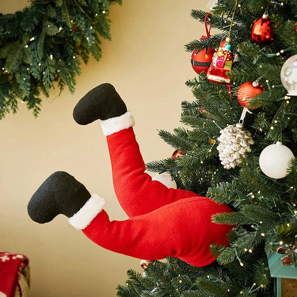 Decoración de árbol de Navidad piernas de Santa Claus adorno de felpa para puerta decoración navideña de piernas de elfo de Santa Claus para el hogar adornos colgantes 2024