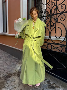 Oversized Stand Collar Long Trench Coat Women Single Button Loose Wide Sleeve Minimalist Windbreaker Luxury Casual Outerwear New