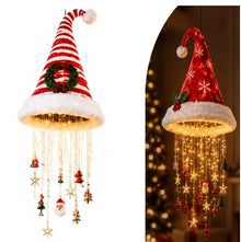 Christmas Santa Hat LED Hanging Light Warm Glowing Chandelier String Lights Xmas Ornament Home Stairway Holiday Party Decor